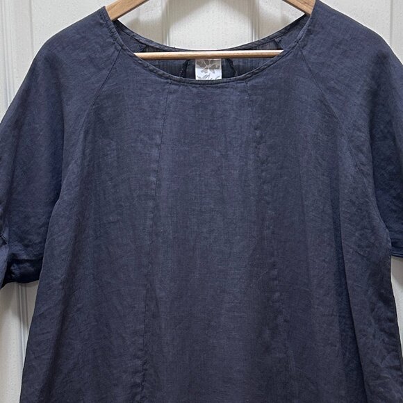 Match Point Women's 100% Linen Oversized Tunic Top Size M Gray Ruffle Accents - Picture 2 of 12